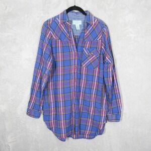 Tasha Polizzi Shirt Women Small Blue Plaid Western Zip Pockets Tunic Length